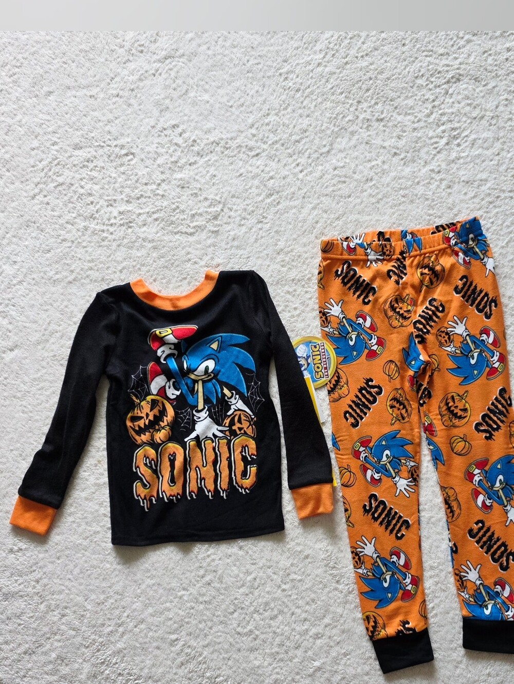 New Sonic the Hedgehog and Spooky Jack-o'-lantern Boy's Halloween Pajama Set 4t